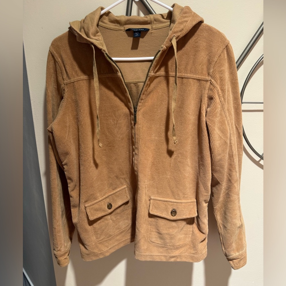 Lands' End Women’s Zip Up Corduroy Sweater - Tan, Size S Casual Cottagecore